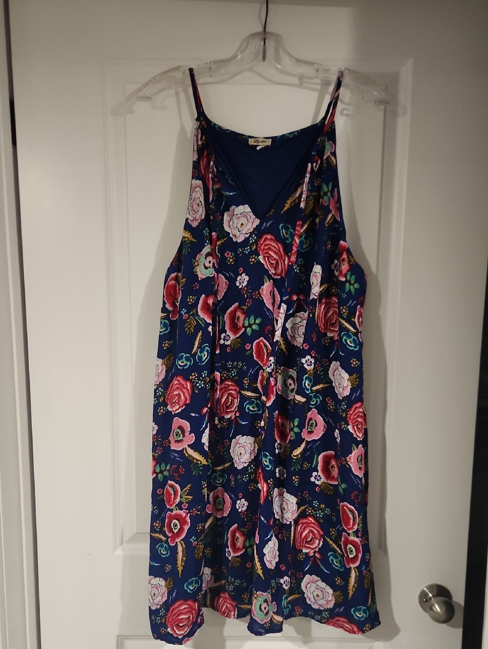 Lily Star Navy Floral Slip Dress with Pink and Red Roses